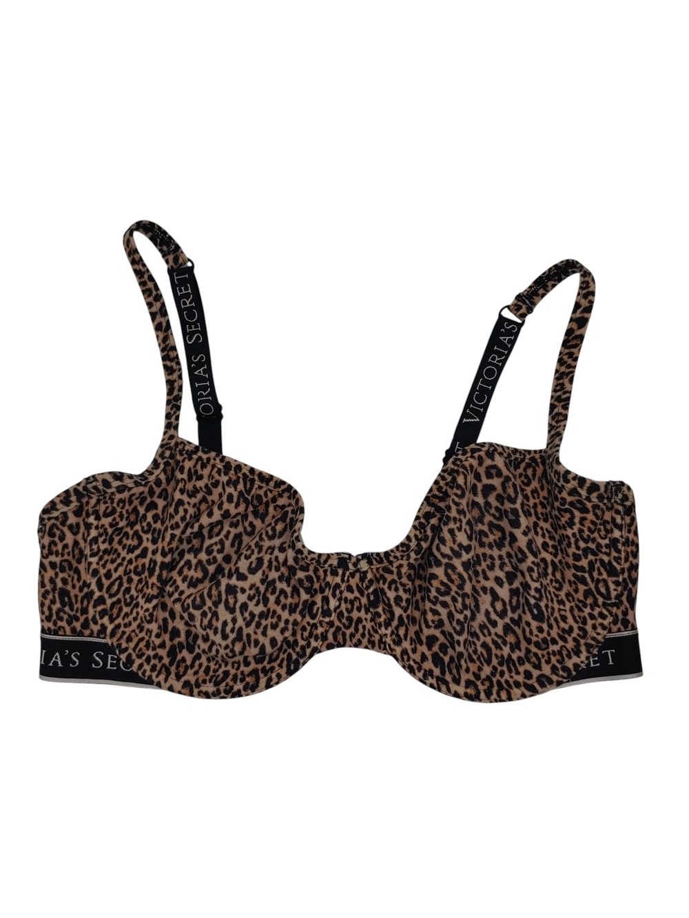 Victoria's Secret Leopard Underwire Bra 34D Branded Logo Straps Unlined Demi